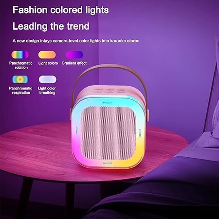 Rechargeable Wireless Mini Portable Bluetooth Karaoke Machine | Bluetooth Speaker with Microphone & LED Lights - Kids Music Singing Toys for Girl Boy Birthday Gift Ideas