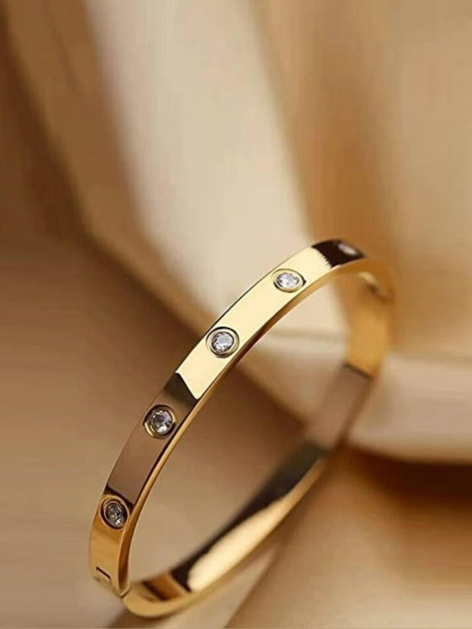 Gold Plated Crystal Bangle Bracelet for Women | Elegant Stainless Steel Jewelry