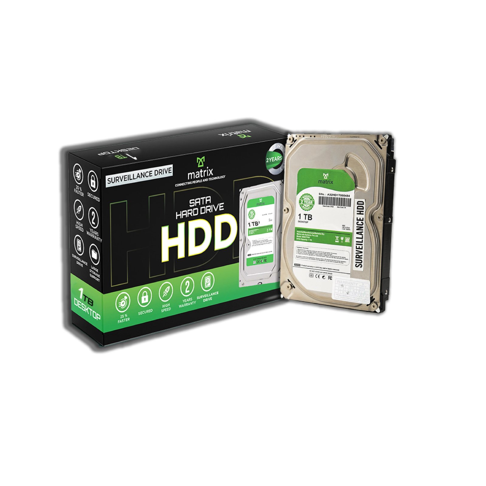 MATRIX 1TB SATA Hard Drive for Desktop (HDD) 3.5 Inch SATA 6 GB/s 7200 RPM, 2 Year Warranty